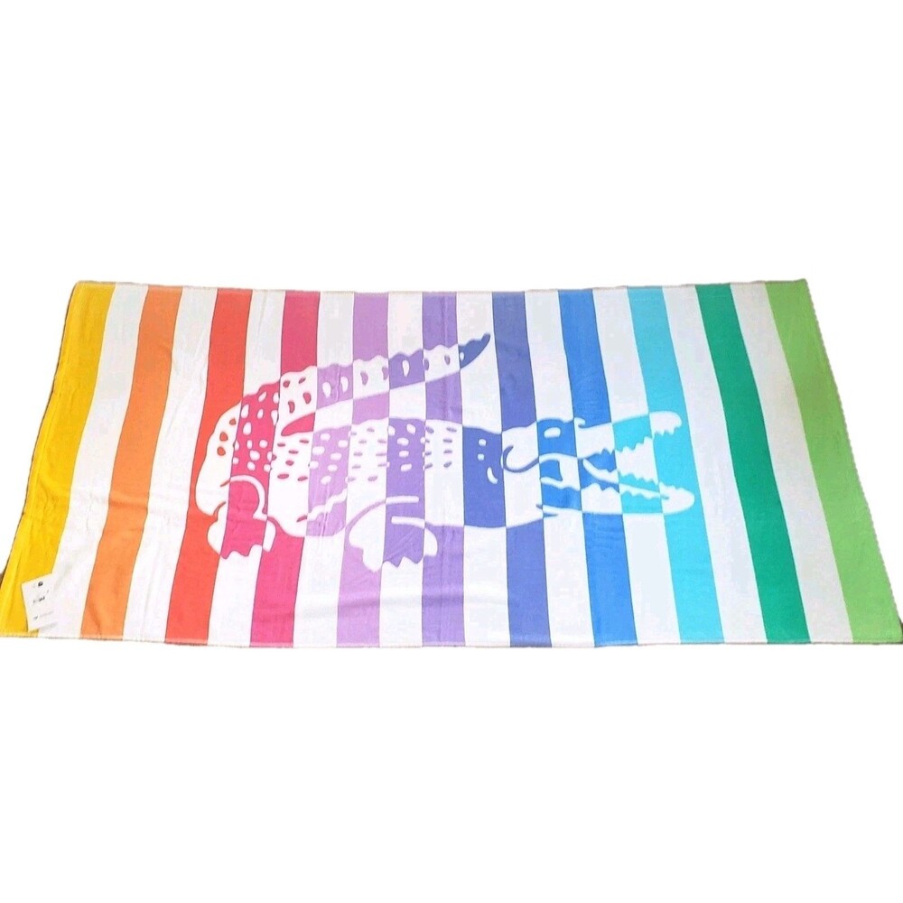 NWT Lacoste 100% Cotton 36x72 Inch Striped Multicolored Croc Beach Towel OekoTex